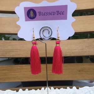 Fuchsia/gold tassel earrings